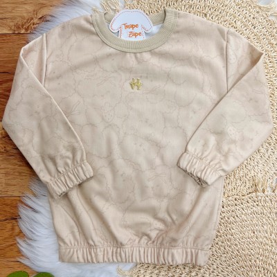 Conj. Blusa Manga Longa Ursos Fofos e Calça Flare Canelada - Areia